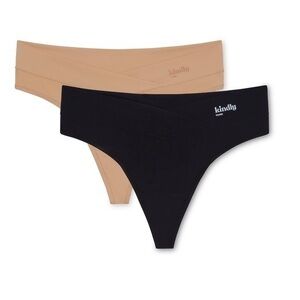 Kindly Yours Women's Comfy Crossover Waist Thong Panties, 2-Pack black/ginger M